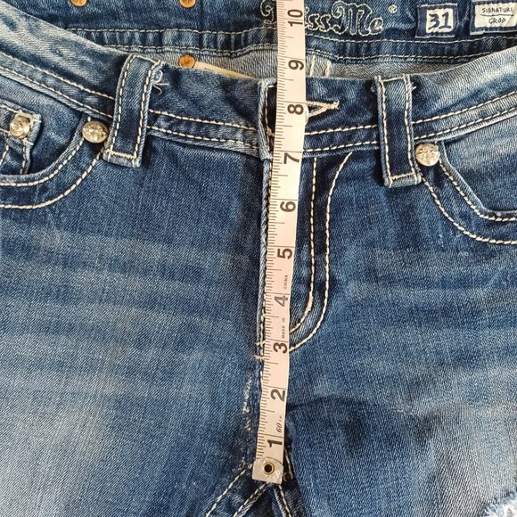 Miss Me Jeans Signature Crop Flap Pockets Bling Sequins Distressed Size 31 - Picture 13 of 14